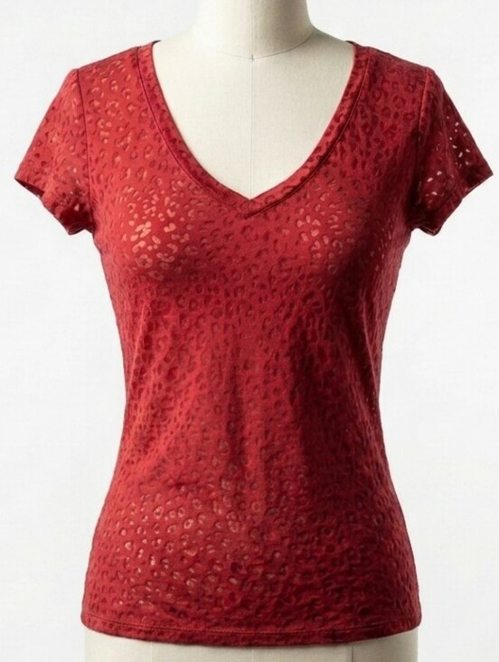 Vintage Tops - Vintage 90s RUE21 Red Animal Print Burnout Tee | Y2K Grunge Cap Sleeve V-Neck